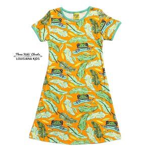 DUNS Sweden Sz 122 (7) Organic Frog Leaf Print Dress